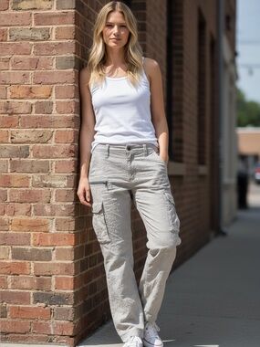 Johnny Was Beige Boho Embroidered Cargo Pants size 12